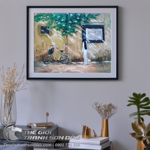 Tranh Sơn Dầu Nữ Sinh Áo Dài Trắng Thướt Tha Đẹp Giá Rẻ