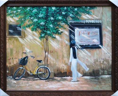 Tranh Sơn Dầu Nữ Sinh Áo Dài Trắng Thướt Tha Đẹp Giá Rẻ