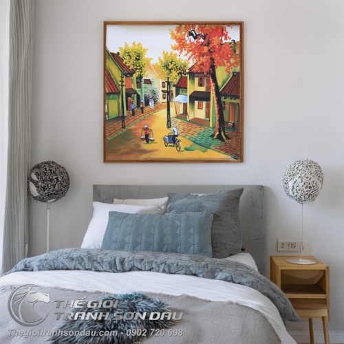 Tranh Sơn Dầu Phố Cổ Mùa Thu Vàng
