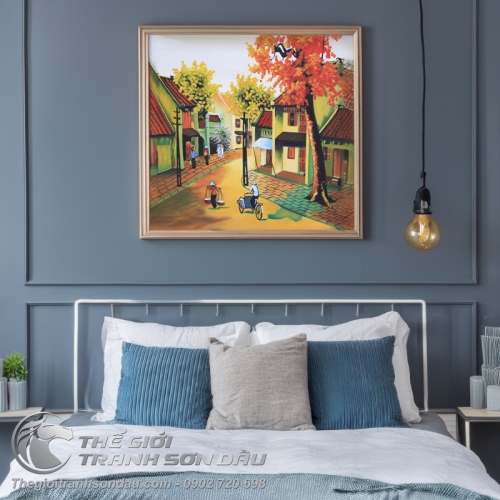 Tranh Sơn Dầu Phố Cổ Mùa Thu Vàng