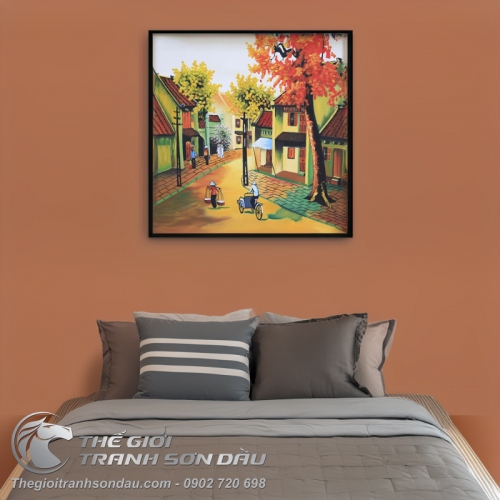Tranh Sơn Dầu Phố Cổ Mùa Thu Vàng