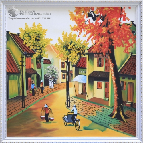 Tranh Sơn Dầu Phố Cổ Mùa Thu Vàng