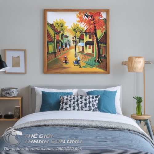 Tranh Sơn Dầu Phố Cổ Mùa Thu Vàng