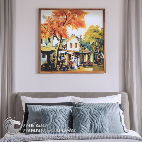 Tranh Sơn Dầu Phố Cổ Mùa Thu Xưa