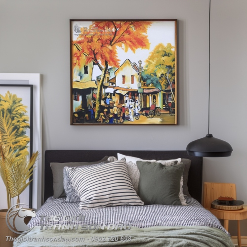 Tranh Sơn Dầu Phố Cổ Mùa Thu Xưa