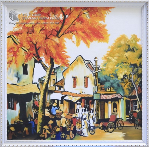 Tranh Sơn Dầu Phố Cổ Mùa Thu Xưa