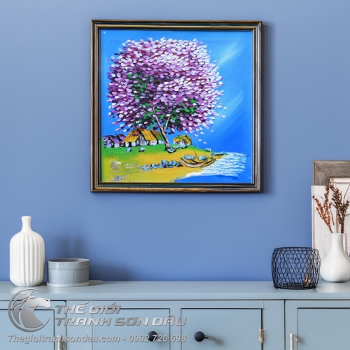 Tranh Sơn Dầu Phong Cảnh Cây Đắp Nổi Màu Tím