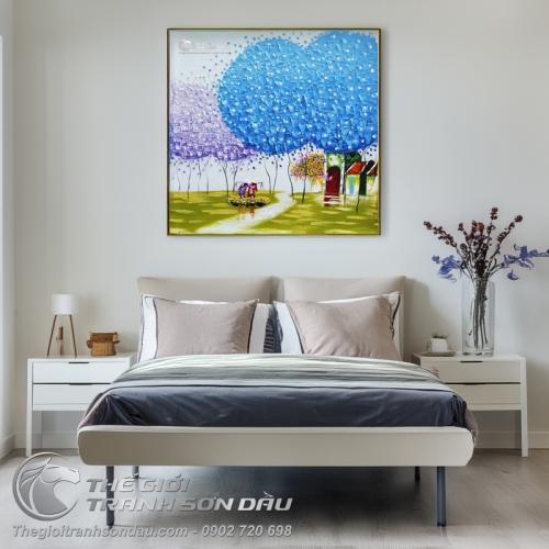 Tranh Sơn Dầu Phong Cảnh Cây Xanh Trang Trí Phòng Làm Việc