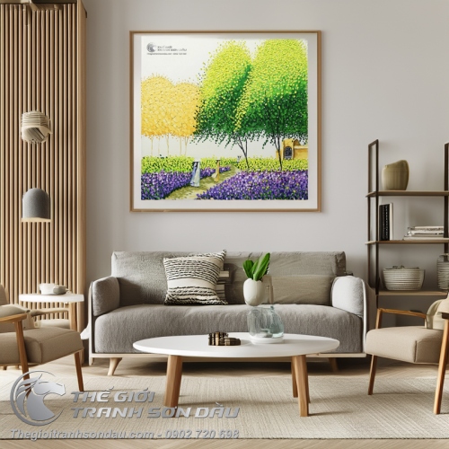 Tranh Sơn Dầu Phong Cảnh Cây Xanh Vẽ Dày Kiểu Hiện Đại