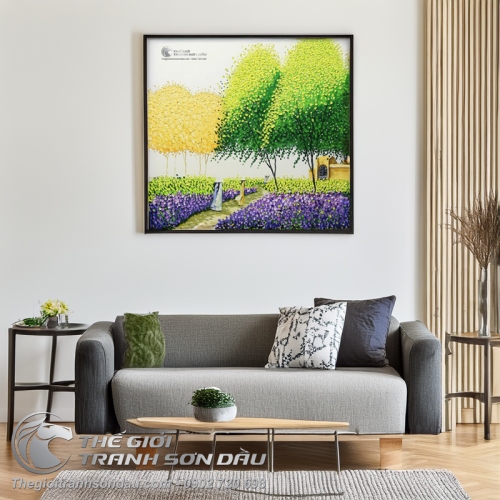 Tranh Sơn Dầu Phong Cảnh Cây Xanh Vẽ Dày Kiểu Hiện Đại