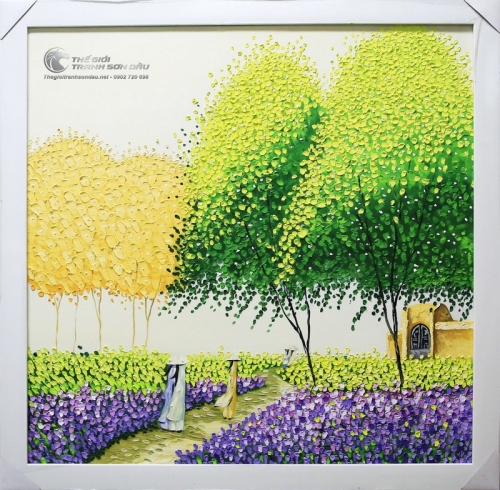Tranh Sơn Dầu Phong Cảnh Cây Xanh Vẽ Dày Kiểu Hiện Đại