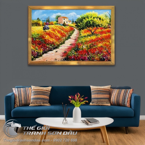 Tranh Sơn Dầu Phong Cảnh Con Đường Hoa