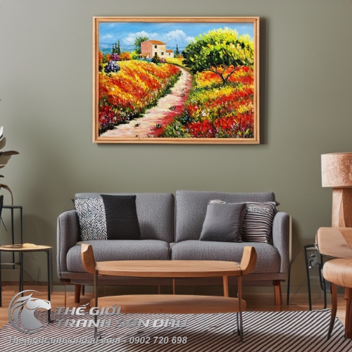 Tranh Sơn Dầu Phong Cảnh Con Đường Hoa