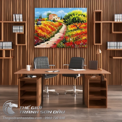 Tranh Sơn Dầu Phong Cảnh Con Đường Hoa