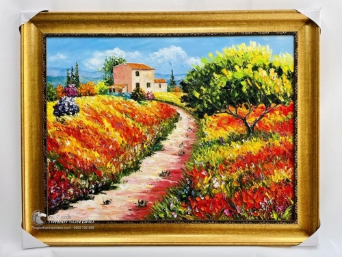 Tranh Sơn Dầu Phong Cảnh Con Đường Hoa