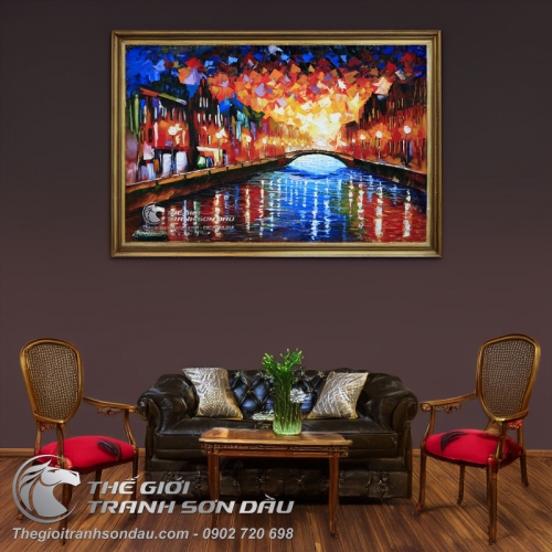 Tranh Sơn Dầu Phong Cảnh Con Sông Vẽ Dày Màu