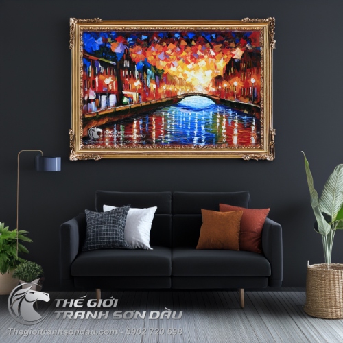 Tranh Sơn Dầu Phong Cảnh Con Sông Vẽ Dày Màu