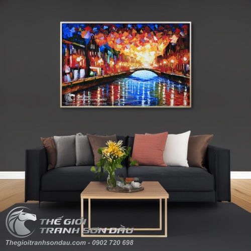 Tranh Sơn Dầu Phong Cảnh Con Sông Vẽ Dày Màu