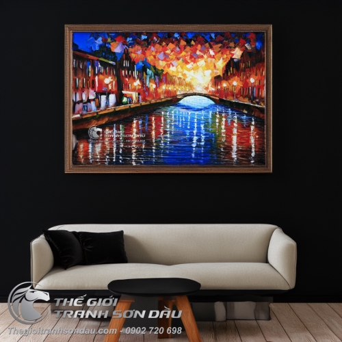 Tranh Sơn Dầu Phong Cảnh Con Sông Vẽ Dày Màu