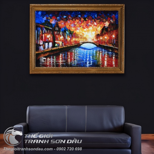 Tranh Sơn Dầu Phong Cảnh Con Sông Vẽ Dày Màu