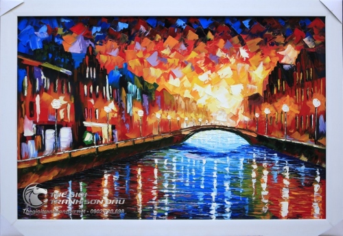 Tranh Sơn Dầu Phong Cảnh Con Sông Vẽ Dày Màu