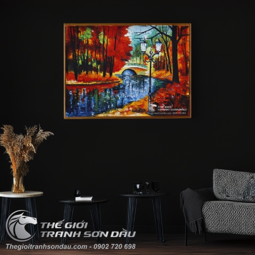 Tranh Sơn Dầu Phong Cảnh Dòng Sông Xanh Vẽ Dày Màu