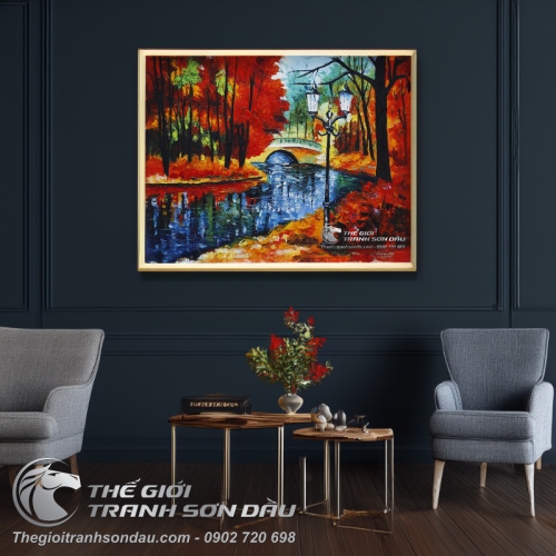 Tranh Sơn Dầu Phong Cảnh Dòng Sông Xanh Vẽ Dày Màu