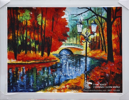Tranh Sơn Dầu Phong Cảnh Dòng Sông Xanh Vẽ Dày Màu