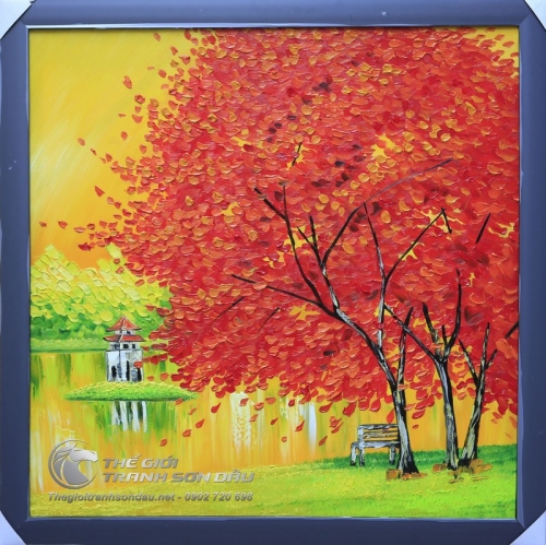 Tranh Sơn Dầu Phong Cảnh Hồ Gươm Vẽ Kiểu Hiện Đại