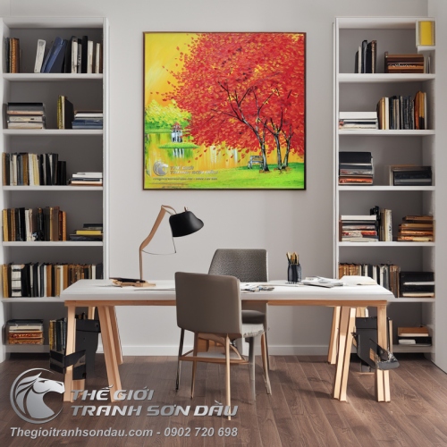 Tranh Sơn Dầu Phong Cảnh Hồ Gươm Vẽ Kiểu Hiện Đại