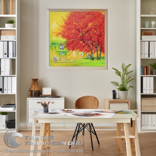 Tranh Sơn Dầu Phong Cảnh Hồ Gươm Vẽ Kiểu Hiện Đại