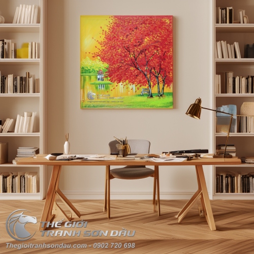 Tranh Sơn Dầu Phong Cảnh Hồ Gươm Vẽ Kiểu Hiện Đại