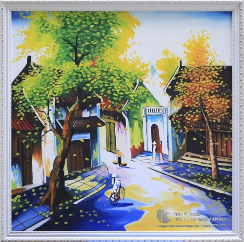 Tranh Sơn Dầu Phong Cảnh Vẽ Con Đường Lá Rơi