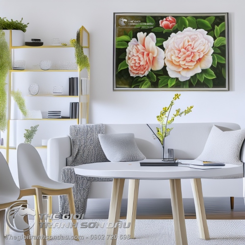 Tranh Sơn Dầu Phong Thủy Ba Bông Hoa Mẫu Đơn