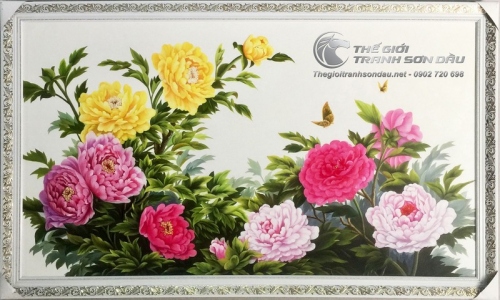 Tranh Sơn Dầu Phong Thủy Tám Hoa Mẫu Đơn