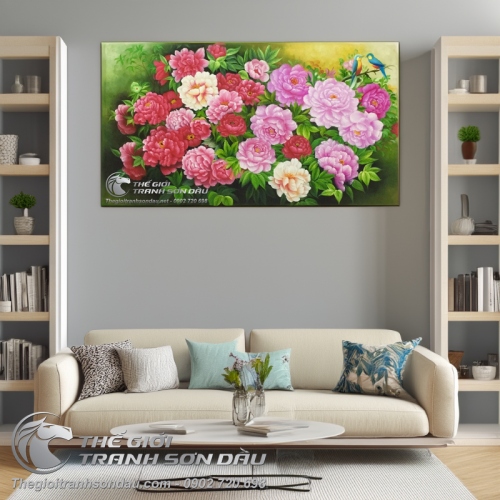 Tranh Sơn Dầu Phong Thủy Vườn Hoa Mẫu Đơn