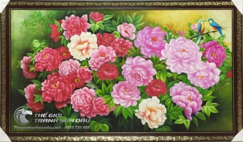 Tranh Sơn Dầu Phong Thủy Vườn Hoa Mẫu Đơn