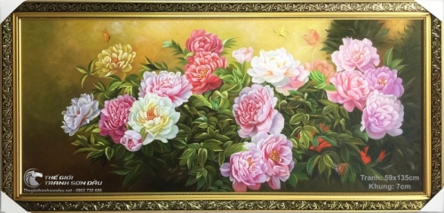 Tranh Sơn Dầu Phong Thủy Vườn Hoa Mẫu Đơn Rực Rỡ