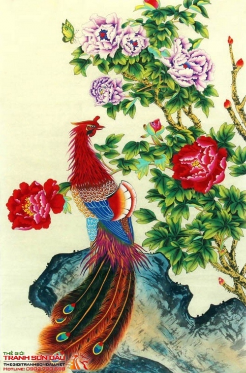Tranh Sơn Dầu Phượng Hoàng Và Mẫu Đơn May Mắn