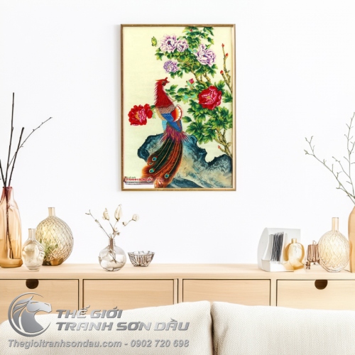 Tranh Sơn Dầu Phượng Hoàng Và Mẫu Đơn May Mắn