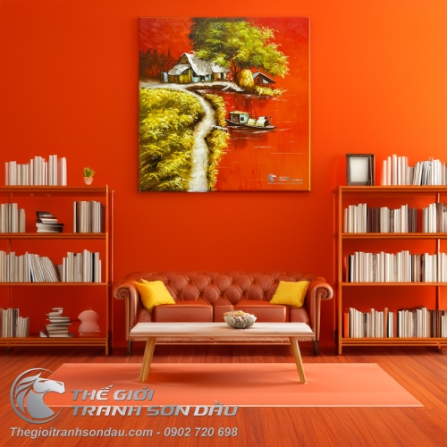 Tranh Sơn Dầu Quê Hương Cảnh Xóm Cũ Quê Nghèo