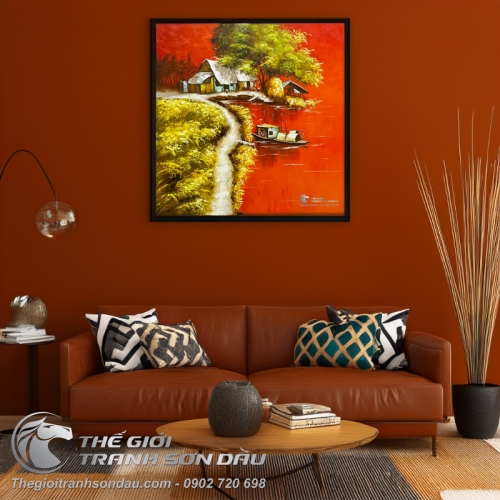 Tranh Sơn Dầu Quê Hương Cảnh Xóm Cũ Quê Nghèo