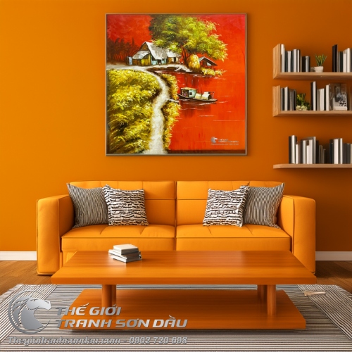 Tranh Sơn Dầu Quê Hương Cảnh Xóm Cũ Quê Nghèo