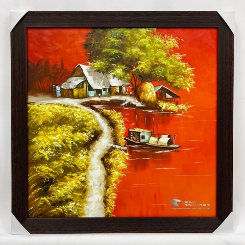 Tranh Sơn Dầu Quê Hương Cảnh Xóm Cũ Quê Nghèo