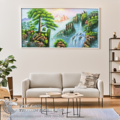 Tranh Sơn Dầu Sơn Thủy Cây Tùng Trên Núi