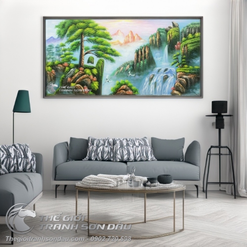 Tranh Sơn Dầu Sơn Thủy Cây Tùng Trên Núi