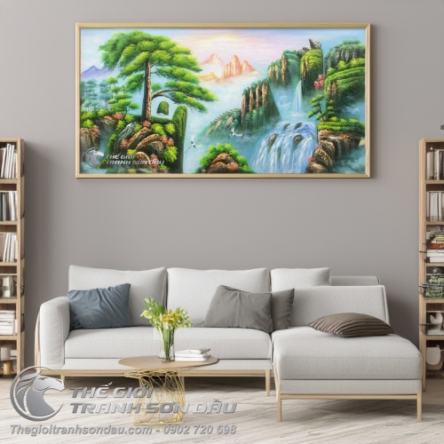 Tranh Sơn Dầu Sơn Thủy Cây Tùng Trên Núi