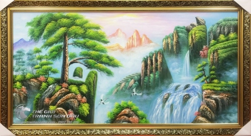 Tranh Sơn Dầu Sơn Thủy Cây Tùng Trên Núi