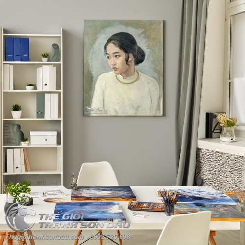 Tranh Sơn Dầu Thiếu Nữ Áo Dài Trắng