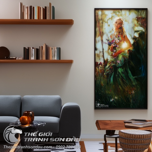 Tranh Sơn Dầu Thiếu Nữ Và Hoa Đẹp